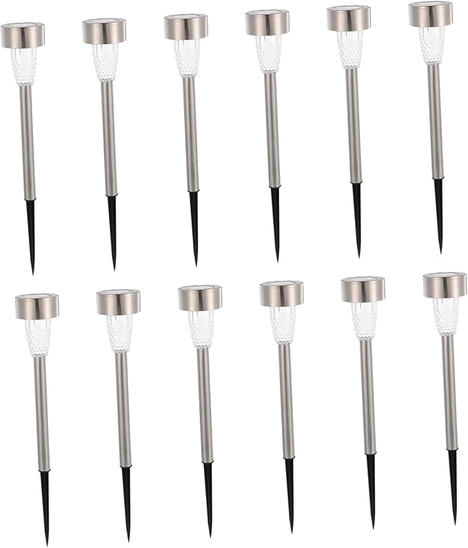 BESPORTBLE 12pcs Solar Powered Outdoor Pathway Lights Stainless Steel Warm Landscape Lighting Kit for Garden Patio Walkway