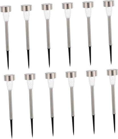 BESPORTBLE 12pcs Solar Powered Outdoor Pathway Lights Stainless Steel Warm Landscape Lighting Kit for Garden Patio Walkway