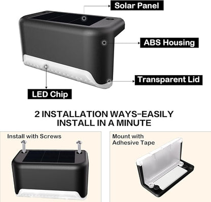 Solar Deck Lights Outdoor, 4Pcs Solar Step Lights, Waterproof LED Solar Lights for Outdoor Stairs, Step, Fence, Yard, Patio, Railing, Garden and Pathway