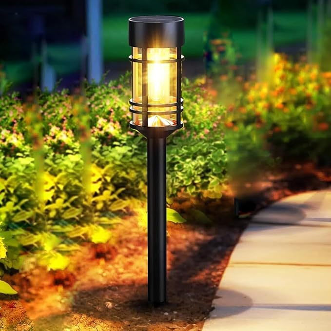Solar Lights Outdoor，2 Pcs 3000K Waterproof Auto On/Off Solar Pathway Lights for Park, Courtyard, Lawn, Balcony, Terrace