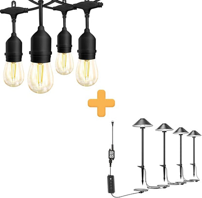 Banord 48FT Outdoor String Lights and 4 Pack LED Pathway Lights Bundle