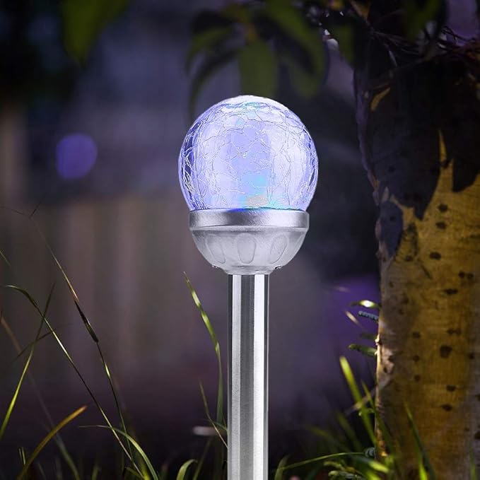 LED Solar Powered Garden Lamp Courtyard Stake Crackle Round Ball Lights for Yard Solar Lamp, Garden Stake Lights