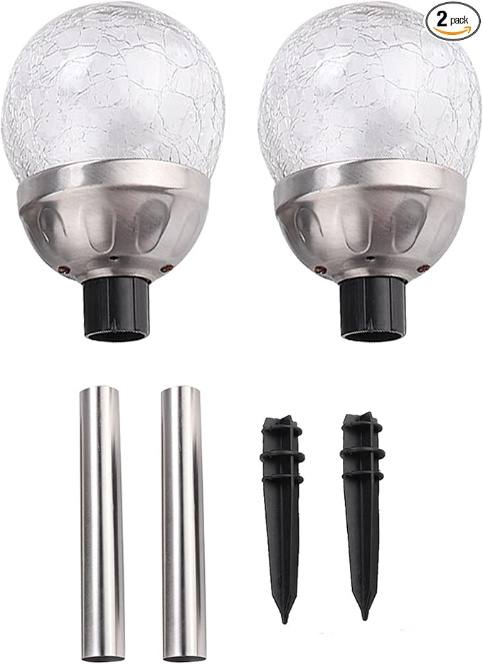 2 Pack Outdoor Waterproof Solar Garden Lights, Cracked Glass Solar Sphere LED Color Lights for Garden Decorative Lights Patio Path Lawn Yard Landscape