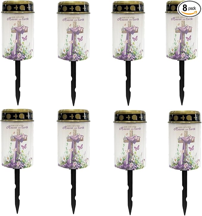Cross Lavender Cemetery Lights for Grave,Solar Lantern Lights Outdoor Pathway Lights Solar-Powered Fairy Lights for | Lumora
