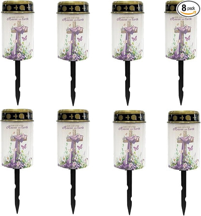 Cross Lavender Cemetery Lights for Grave,Solar Lantern Lights Outdoor Pathway Lights Solar-Powered Fairy Lights for Gravesite,Waterproof Driveway Lights Landscape Lights