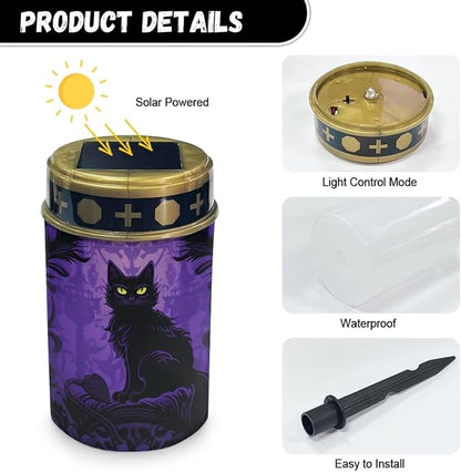 Black Cat Solar Halloween Lights for Cemeteries Halloween Solar Garden Lights Waterproof Study Night Lights for Holiday Decorations