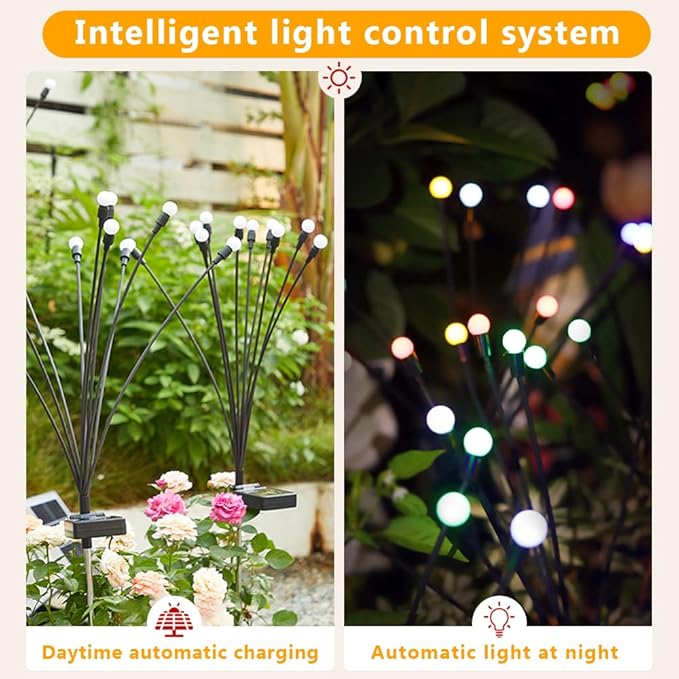 4 Pack Solar Firefly Garden Lights - Upgraded 10 LED, Swaying, Pathway & Yard Decorations (4 Pack Colored Firefly Lamp)