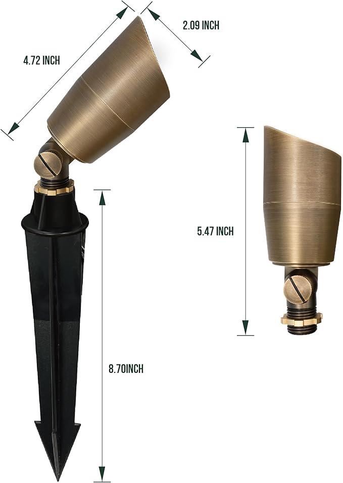 GKOLED Solid Brass Low Voltage Compact Spotlight, 12V AC/DC Waterproof Outdoor Landscape Spot Lights for House | Lumora