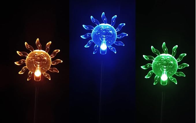 Starry Illuminate 3 PCS Solar Color Changing Style Garden Stake Light Pathway Stake Light (Sun)