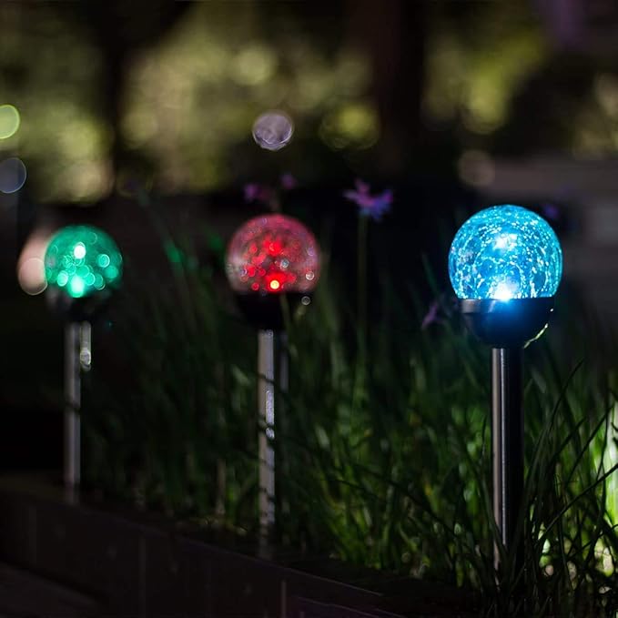 4Pack Solar Glass Crackle Ball Pathway Light Outdoor Waterproof Solar Garden Path Lights Landscape Lighting Decoration (Multi-Colored)