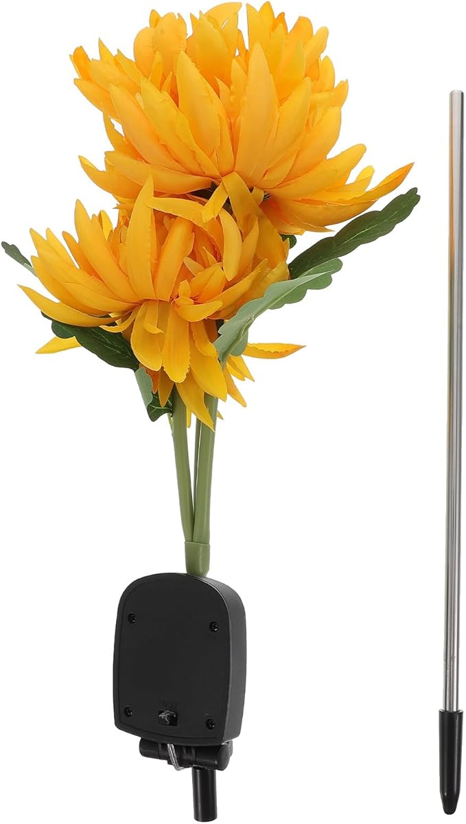 GALPADA Solar Chrysanthemum Ground Stake Lamp for Garden Landscape Lighting, 3-Head Yellow Solar Powered Outdoor Path Light for Patio and Lawn Decor