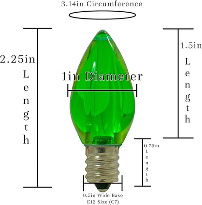 EST. LEE DISPLAY L D 1902 LED Christmas Outdoor Light Bulbs C7 C9 Twinkle Blinking Candelabra Style Replacement Box of 25 (Transparent Green, C7)
