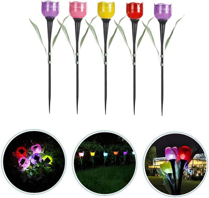 Milisten 5pcs Solar Power Tulip Lawn Stick Lamp Garden Ground Lamp Led Outdoor Solar Lights for Landscape Decorative Stake Lights