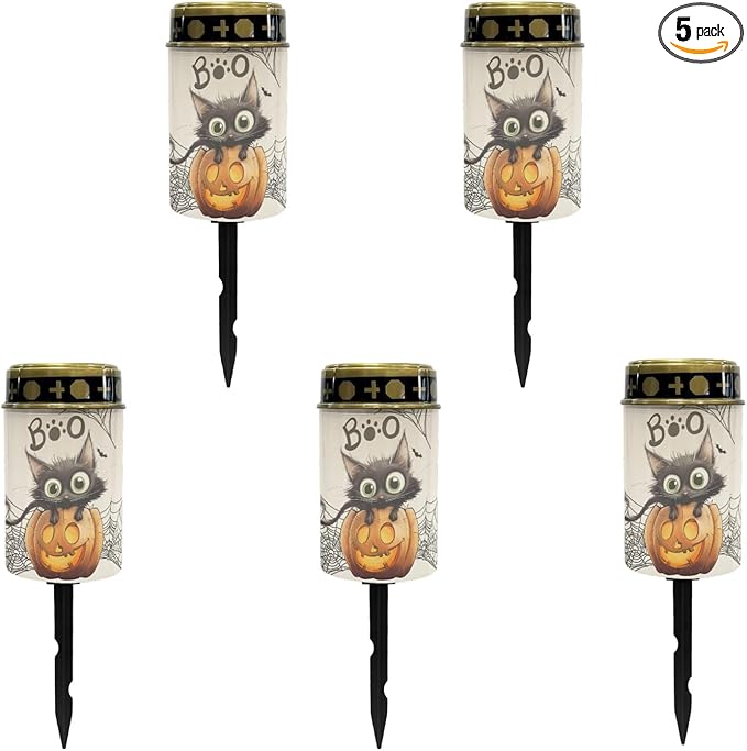 Halloween Black Cat Pumpkin Outdoor Solar Lights Solar Stake Lights Waterproof Halloween Decor Solar Walkway Lights Yard Pathway Light Solar Lantern,Wall Light Auto On/Off