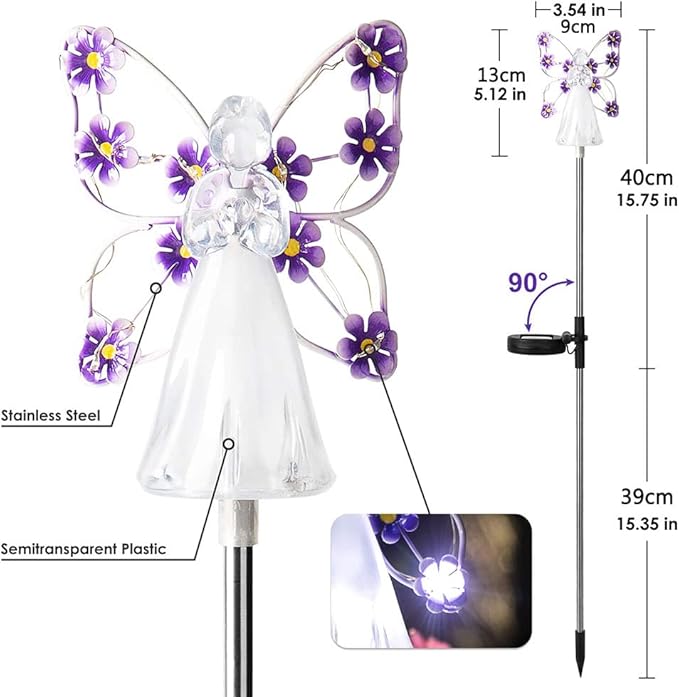 2PCS Angel Solar Lights LED Solar Garden Stake Lights Outdoor Garden Angel Decoration (Blue)