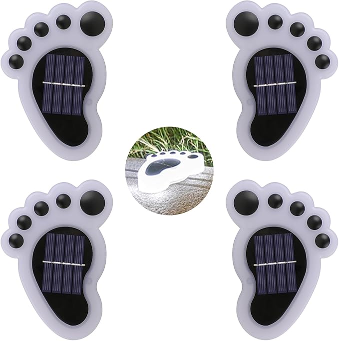 Led Footprint Solar Lights(Cold White), Waterproof Outdoor Gardent Lights, Lawn Landscape Path Lights