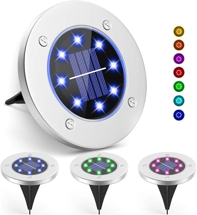 Lxcom Lighting 4 Pack Solar Path Lights Color Changing Solar Pathway Lights 7 Colors Solar Garden Lights Waterproof Outdoor Landscape Lights for Garden Lawn Yard Patio Walkway (Multicolor)