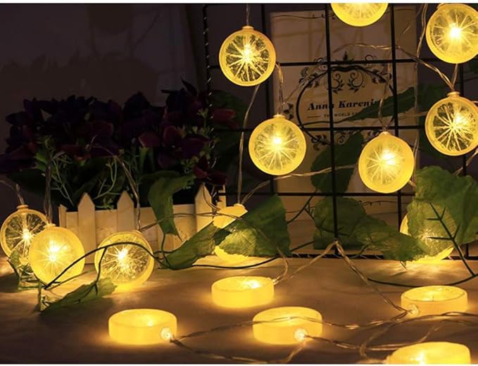 Fruit String Lights Battery Powered Indoor Outdoor Lighting Lamp Strawberry/Grape/Watermelon/Lemon/Banana for Wedding Home Birthday Garden Yard Patio Party Decorations (Lemon)