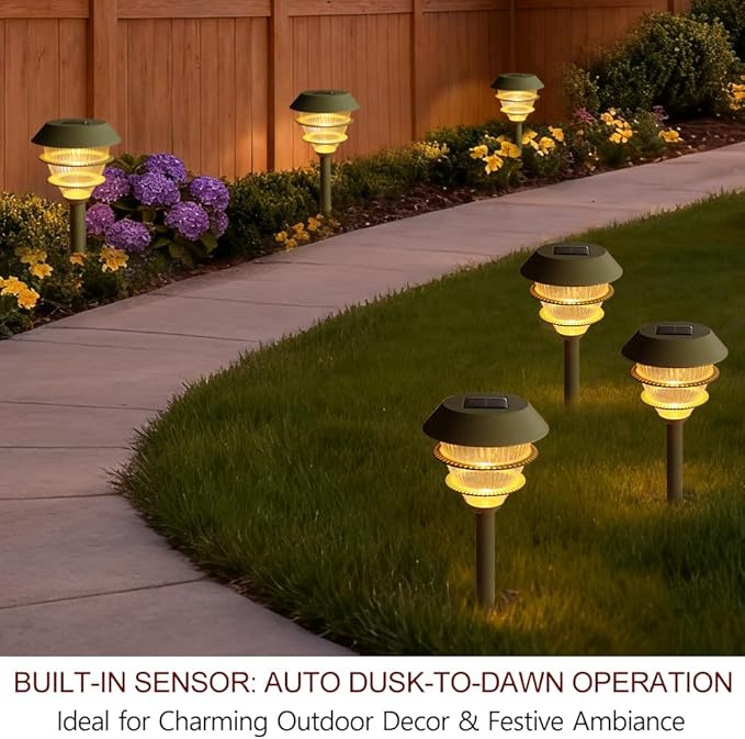 Bright Zeal 6-Pack 16.5" Solar Stake Lights Outdoor Waterproof - Warm White LED Decorative Lights for Pathway Patio Yard - Landscape Lamps for Sidewalk Decor