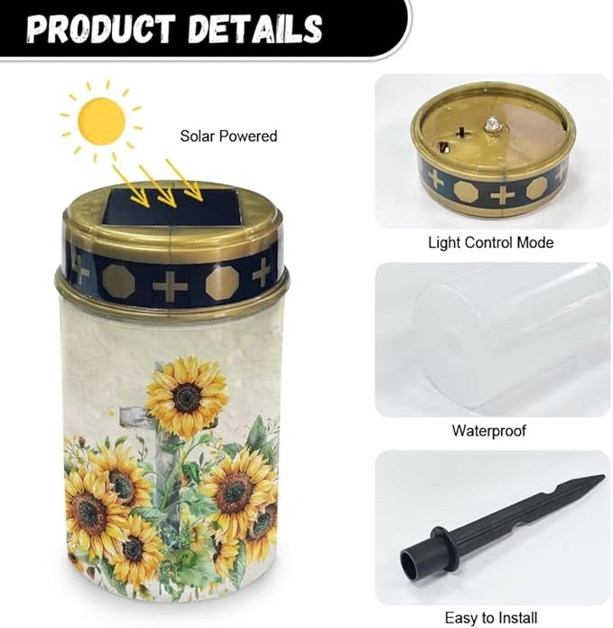Kuiaobaty Sunflower Outdoor Solar Pathway Lights for Yard Stylish Garden Solar Lights Outdoor Waterproof Solar Pathway Lights Outdoor LED Solar Lights for Outside Sympathy Gifts for Family