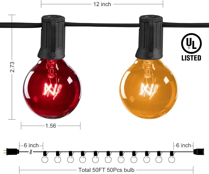 Brightown Outdoor String Lights G40 Globe Patio Lights with Edison Glass Bulbs, Waterproof Connectable Hanging | Lumora