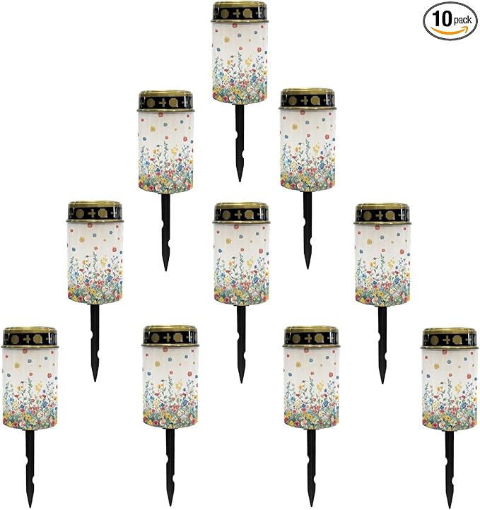 Floral Waterproof Solar Pathway Lights Outdoor Landscape Lighting Flameless Warm White Lantern Solar-Powered Fairy Lights for Outside LED Solar Stake Lights for Yard Patio Driveway