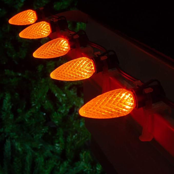 Wintergreen Lighting C9 OptiCore LED Commercial Outdoor Christmas Lights – Heavy Duty Christmas String Lights; Green Wire (25 Lights, 25 ft, Orange)