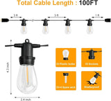 LED Outdoor String Lights 100FT Patio Lights with 33 Shatterproof S14 Vintage Edison Bulbs, Outside Hanging Light | Lumora