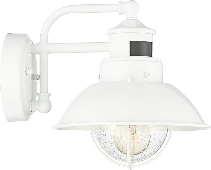 John Timberland Oberlin Rustic Industrial Farmhouse Outdoor Barn Light Fixture White Dusk to Dawn Motion Sensor 9" | Lumora