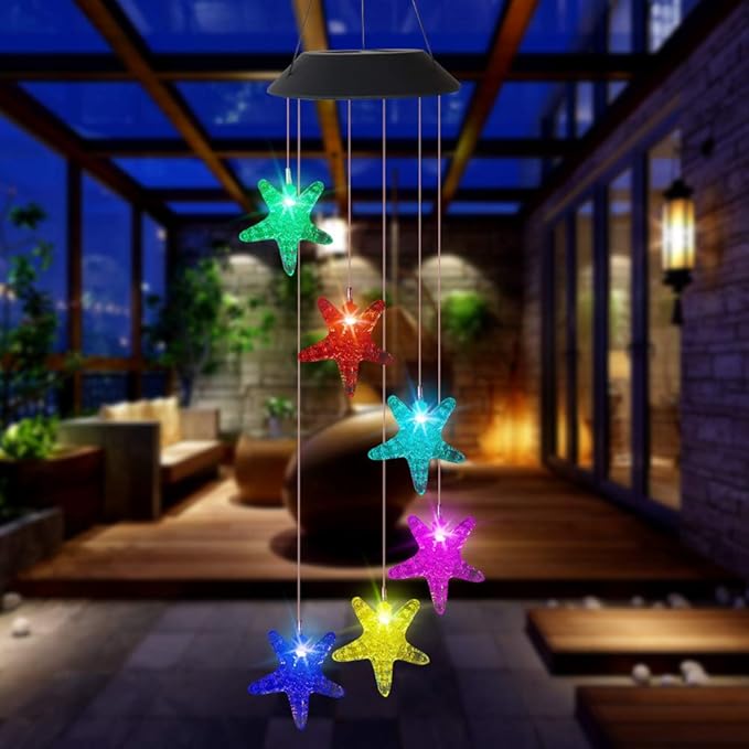 Solar Mobile Lights Hanging Wind Chime, Color Changing Outdoor Solar Garden Decorative Lights for Walkway Pathway Backyard Decoration Parties (Sea Star)