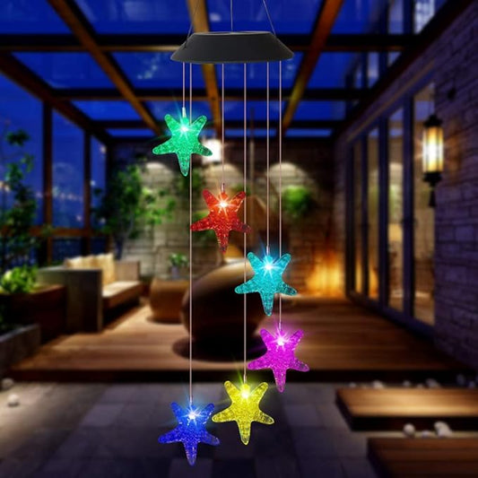 Solar Mobile Lights Hanging Wind Chime, Color Changing Outdoor Solar Garden Decorative Lights for Walkway Pathway Backyard Decoration Parties (Sea Star)