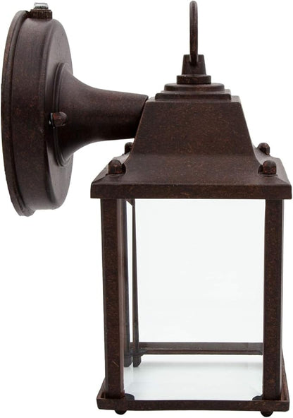 Maxxima LED Porch Lantern Outdoor Wall Light - Aged Bronze with Clear Glass, 3000K Warm White, 650 Lumens, Dusk to Dawn Photocell Light Sensor, Patio or Porch Sconce Fixture, Exterior Lighting - Brown