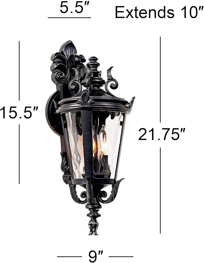 John Timberland Casa Marseille European Outdoor Wall Light Fixture Textured Black French 21 3/4" Clear Hammered | Lumora