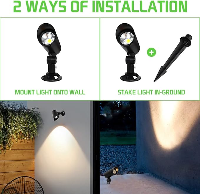 30W LED Landscape Spotlight, Flag Pole Light,110-260V Outdoor Spotlights Weatherproof Landscape Lighting with Stake US, 3-Plug 8.2FT Cord 2PACK, 3000LM,(6000K Cool White)