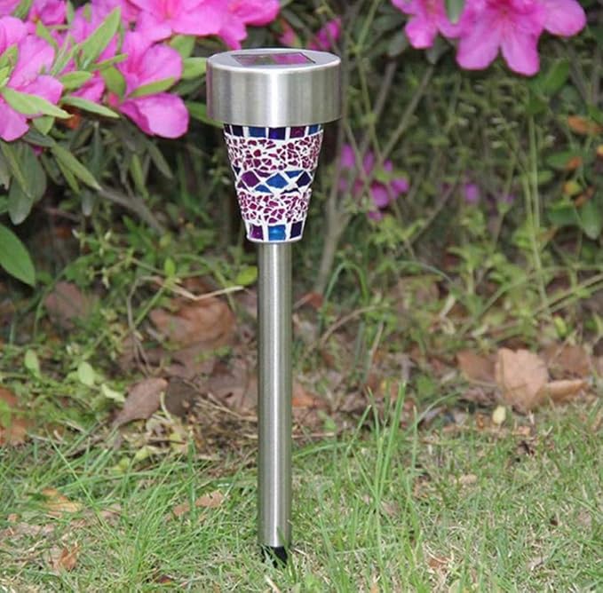 Solar Lights 3 Pack,Solar Garden Lights Solar Path Lights Stainless Steel Solar Glass Mosaic Stake Light for Garden Path Lawn Outdoor Patio Driveway
