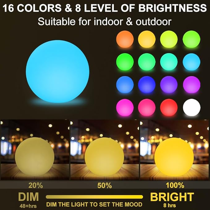 12-inch LED Glowing Ball Light w/Remote, LED Globe Orb Night Light Mood Lamp for Kid Adult - Outdoor Wall Light | Lumora