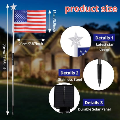 6 Flag Lights 4th of July Decorations 8 Lighting Modes, 6-in-1 American Flag Solar Lights, Memorial Day Decorations with Red White and Blue Lights for Independence Day Path Garden Decor Yard Pathway