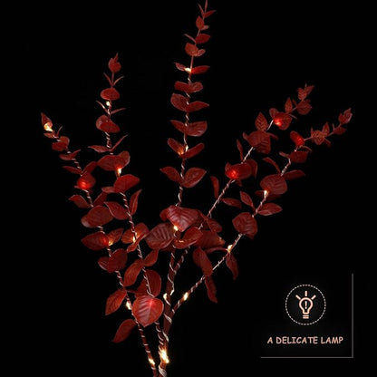 LIFKOME Solar Pathway Light Flower Shape Outdoor Decorative Solar Garden Lamp with Dark Red Eucalyptus Leaves for Patio Lawn Landscape Lighting