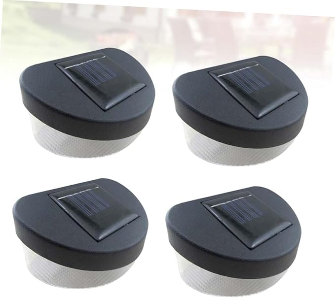 Amosfun 4pcs Solar Led Outdoor Garden Lights Black Fence Lamps for Pathway Wall and Porch Decor Solar Energy Powered Lighting for Courtyards and Parks