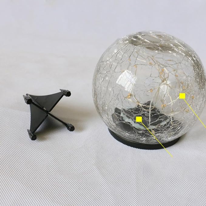 VOSAREA 2pcs Solar Lawn Lights Outdoor Waterproof Garden Pathway Lights 12cm Crackled Globe 30 Warm Yellow LEDs Solar Spotlight for Yard and Patio