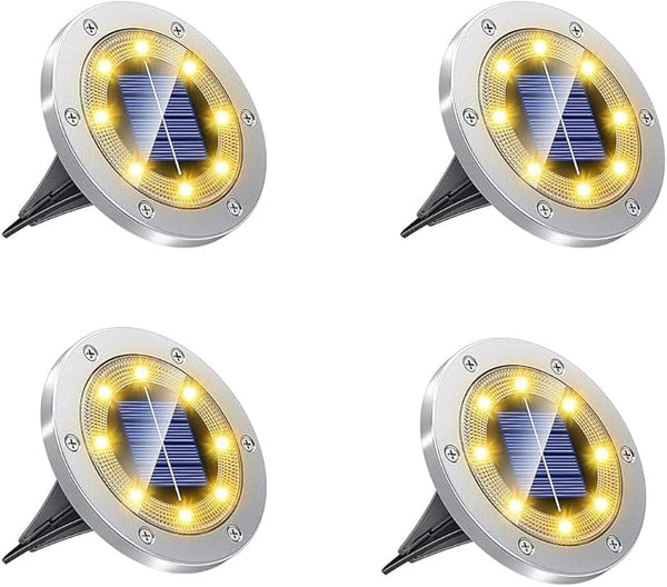 SagaSave 4 Pcs Solar Light with 8 LED Light Beads Outdoor Waterproof Garden Light Pathway Disk Bright in Ground | Lumora