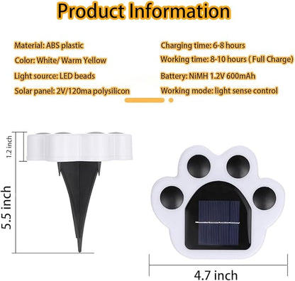 4 Pack Cute Solar Paw Print Light, Waterproof Outdoor Gardent Lights, Led Animal Yard Lights for Garden, Patio, Flowerbed, Lawn Decor (White)