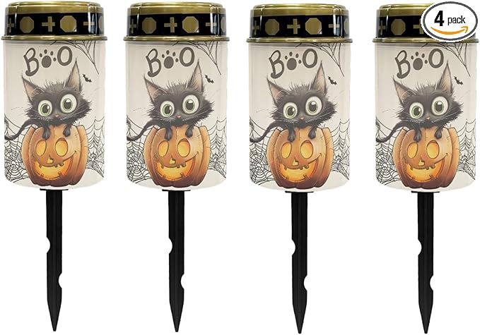 Halloween Black Cat Pumpkin Outdoor Solar Lights Solar Stake Lights Waterproof Halloween Decor Solar Walkway Lights Yard Pathway Light Solar Lantern,Wall Light Auto On/Off