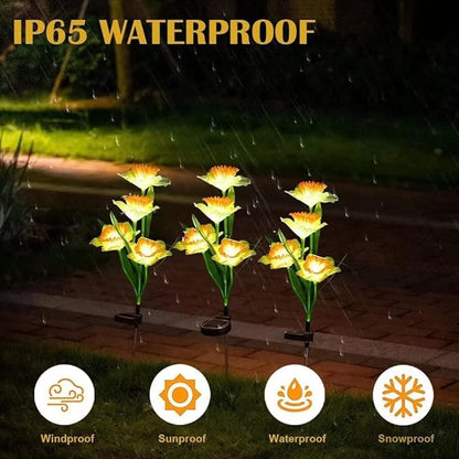 Solar Lights Outdoor Decorative, 2 Pack Solar Garden Lights Daffodils Flowers 7 Color Changing LED Soalr Powered Outdoor Lights, Waterproof Solar Lights for Garden Patio Yard