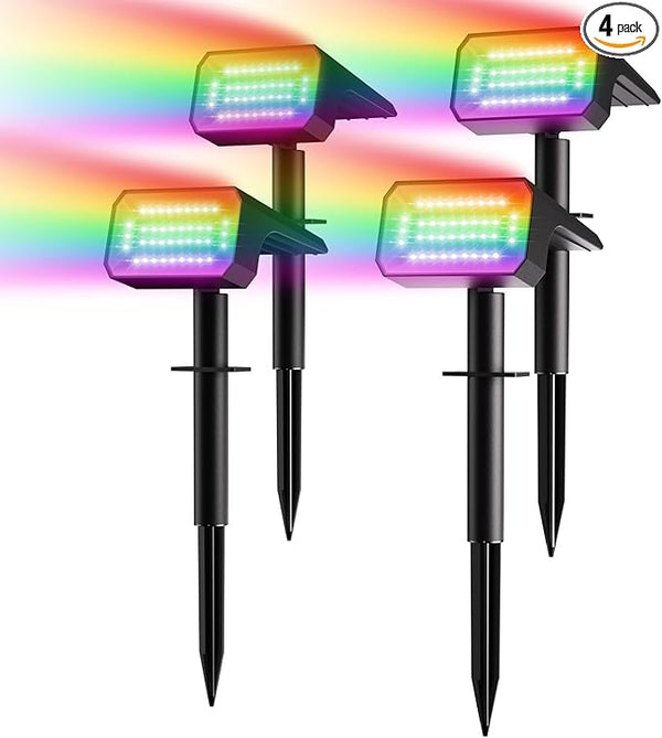 Fabrito Color Changing Solar Spot Lights Outdoor 4 Pack, [6+1 Lighting Modes] Auto On/Off RGB Spotlights | Lumora