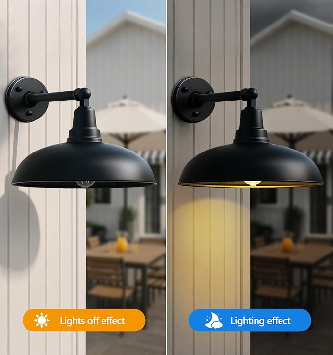Large 20" Outdoor Gooseneck Barn Lights - Black Wall Mount, Weatherproof and Rustproof, Classic Farmhouse Style for Warehouse, Porch or Barn - 2 Pack