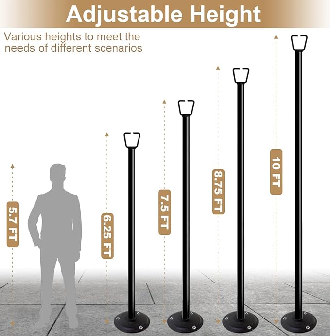Queension 10FT Ground Base String Light Poles for Outdoor String Lights for Garden, Backyard, Patio Lighting Stand for Parties, Bistro & Weddings, 1 Pack