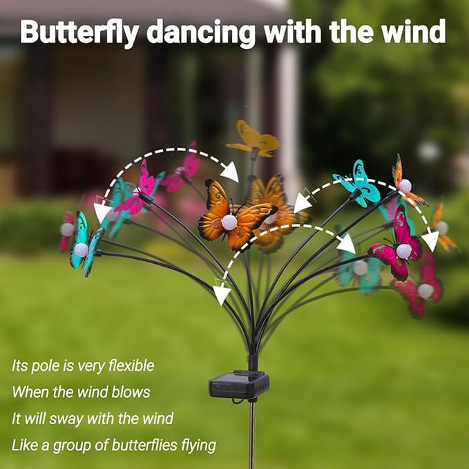 VANZACK 2pcs Butterfly Shape Solar Stake Lights Outdoor Waterproof LED Garden Path Lights Warm White Solar Yard Decorations for Patio and Lawn