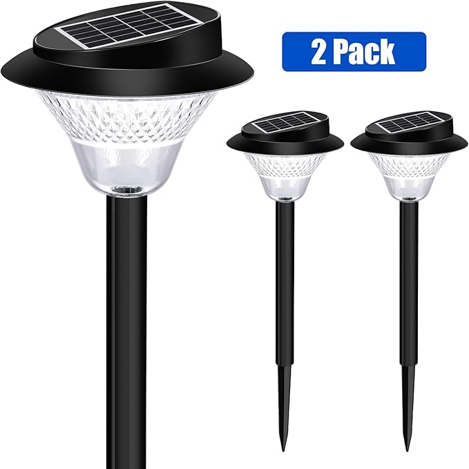 Solar Pathway Lights Outdoor 2 Pack, Solar Sidewalk Garden Lights 20000h Lifespan, Up to 12 Hours Auto On/Off, Outdoor Waterproof Solar Lights for Sidewalk Patio Lawn with Design