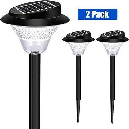 Solar Pathway Lights Outdoor 2 Pack, Solar Sidewalk Garden Lights 20000h Lifespan, Up to 12 Hours Auto On/Off, Outdoor Waterproof Solar Lights for Sidewalk Patio Lawn with Design